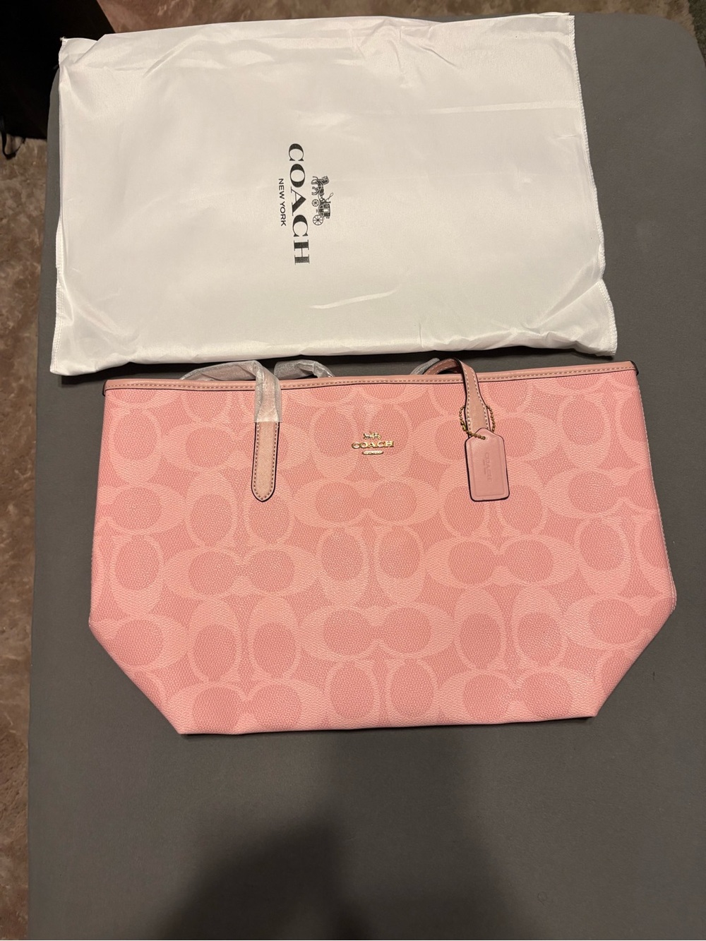 COACH Pink Signature Canvas Tote with Logo Charm